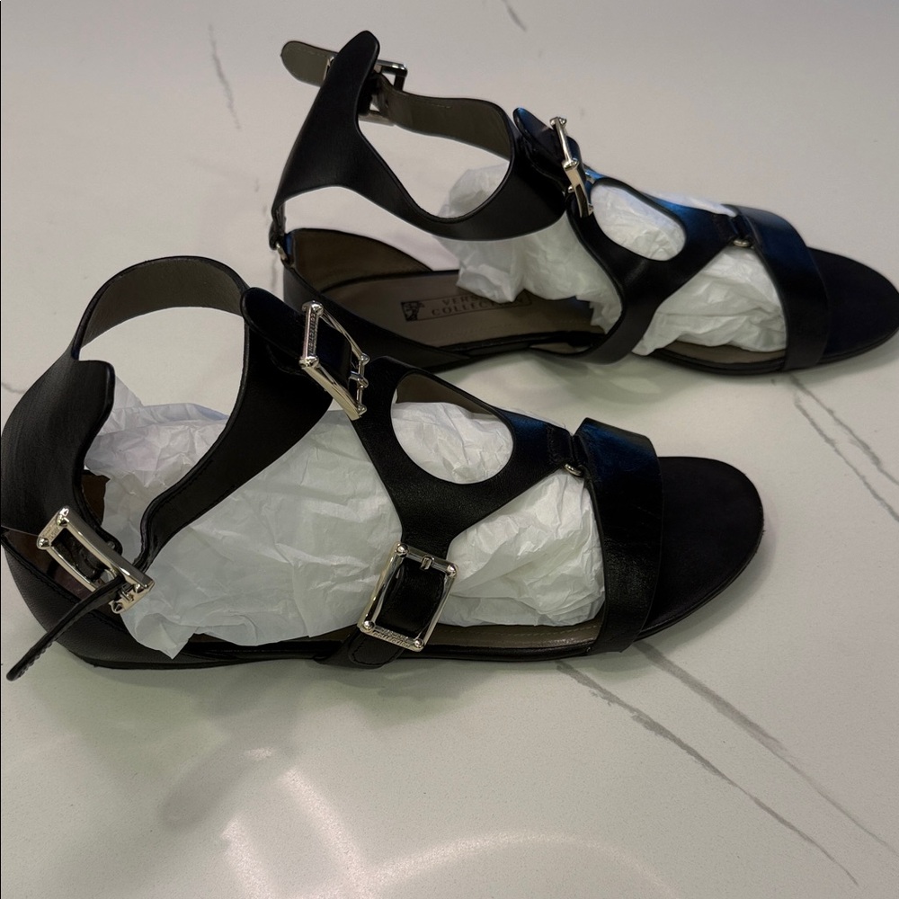 Versace Collection Black Leather Women's Sandals - Picture 9 of 13